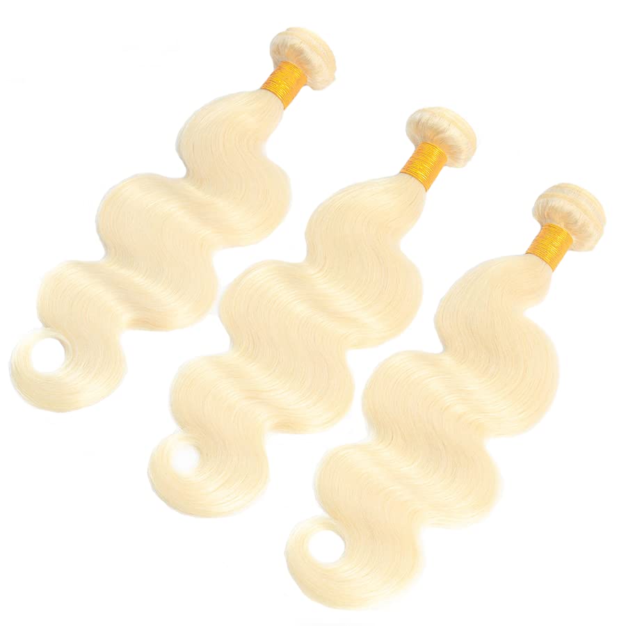 613 Body Wave Bundles Human Hair Blonde Human Hair Bundles 8A Grade Unprocessed Brazilian Virgin Hair 3 Bundles 12 12 12 Inch Blonde Body Wave Human Hair
