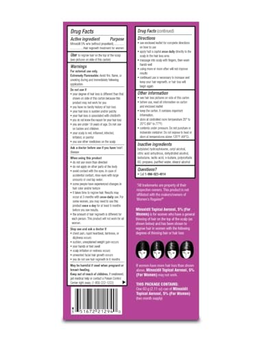 Minoxidil Topical Aerosol Foam, 5%, Hair Regrowth Treatment for Women, 2.11 oz Reactivates Hair Follicles to Stimulate Hair Regrowth - 6 Months Supply