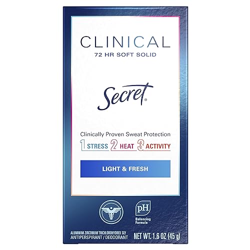 Secret Clinical Strength Antiperspirant and Deodorant for Women, Light & Fresh, Soft Solid, 1.6 oz (Pack of 3)