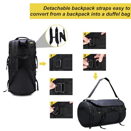 MIER Large Duffel Backpack Sports Gym Bag with Shoe Compartment, Heavy Duty and Water Resistant, Black, 45L