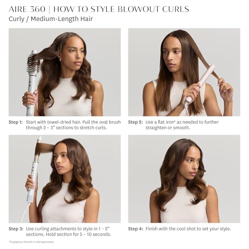 T3 Aire 360 Multi-Styler & Blowout System, Rapid Drying Hair Dryer, Ceramic Curling Attachments, Oval Brush & Drying Concentrator | Blowouts & Long-Lasting Curls | 1800 watts