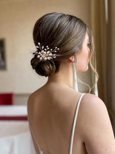 MirthCity Handmade Bride Wedding Hair Comb Flower Girls Bridal Hair Accessories Crystal Leaf Bead Bridal Hair Comb for Women and Girls