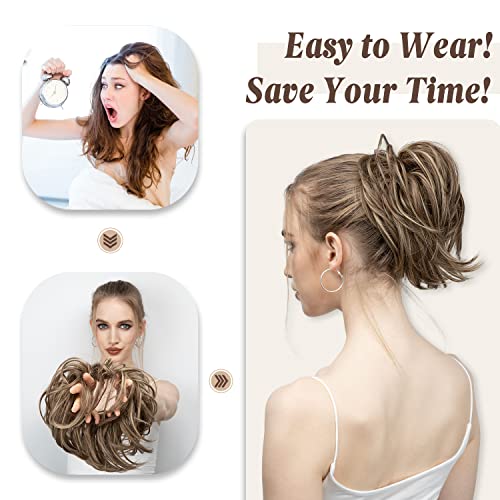 SARLA 2PCS Messy Hair Bun Hair Pieces Wavy Curly Synthetic Updo Fake Scrunchies Ponytail Extension for Women Dark Grey