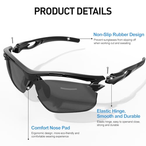 ACBLUCE Sports Polarized Sunglasses for Men Women Cycling Baseball Fishing Sunglasses Running Driving Black Hiking Glasses
