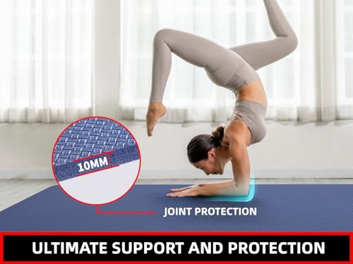 GymCope 10MM Thick Yoga Mat, 72" x 48" Large Workout Mat for Home Gym, Edge-Seamed Design, Superior Grip, Shock-Absorbing Cushion, Ultimate Comfort and Protection for Yoga, Fitness Training
