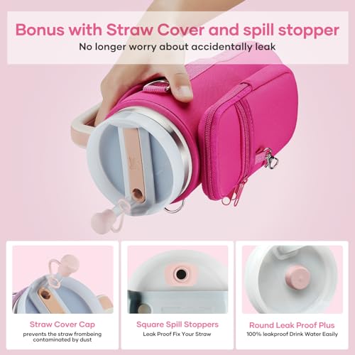 linmaya Water Bottle Carrier Bag with Phone Pocket for Stanley Cup 40/30oz,Insulated Neoprene Water Bottle Holder Cross-boday Bag with Adjustable Shoulder & Handheld Strap Stanley Cup Accessories