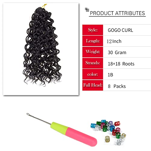 8 Packs Curly Crochet Hair GoGo Curl Crochet hair for Women Deep Wave Braiding hair,Synthetic Bohemian Crochet Braid Water Wave Crochet hair Extensions (27#, 12inch)