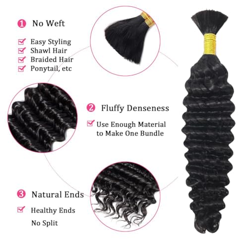 100g 22 Inch Human Braiding Hair Deep Wave Bulk Human Hair for Braiding 2 Bundles/Pack No Weft Human Braiding Hair for Boho Braids Brazilian Virgin Human Hair Extensions 99J Burgundy Braiding Hair