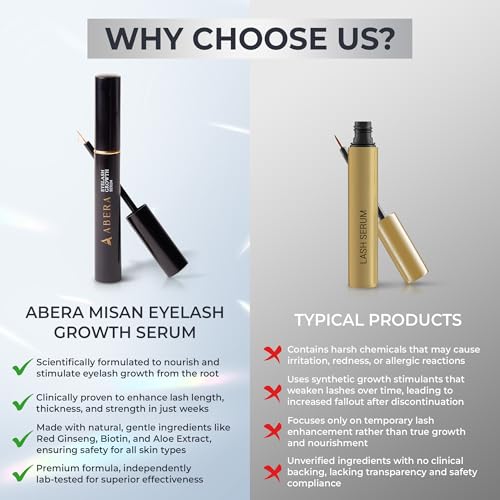 Abera Misan Eyelash Growth Serum β Natural Lash Booster with Red Ginseng, Biotin & Omega 3-6-9 β Fuller, Longer, Thicker Lashes β Safe for Sensitive Eyes (1 Box)