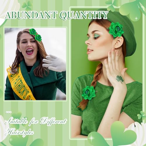 24 Pcs Flower Hair Clip Flower Hairpin Rose Brooch Floral Clips 2.8" Flowers Hair Clips Headpieces Hair Accessories for Woman Bridal Bridesmaid Wedding Valentines Day St Patricks Day(Green)