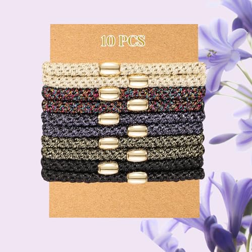 FORENEE Hair Ties No Damage - 10PCS Ponytail Holders - Elastic Hair Ties for Thick Hair - Braided Hair Bands for Women Girls's Hair - Bright Star