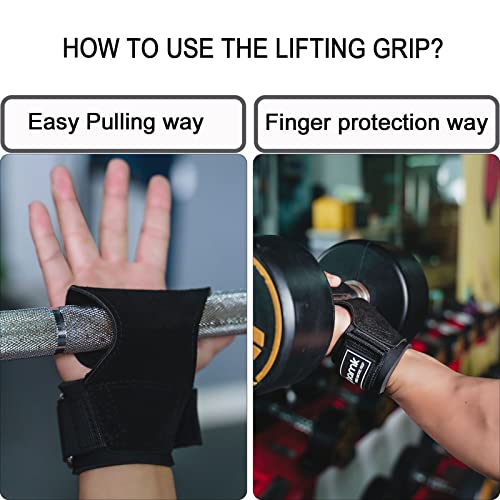 Wrist Wraps for Weightlifting Men Leather Gym Straps for Men Non-Slip Lifting Grips Straps for Deadlift Workout Hand Straps for Weight Lifting Black
