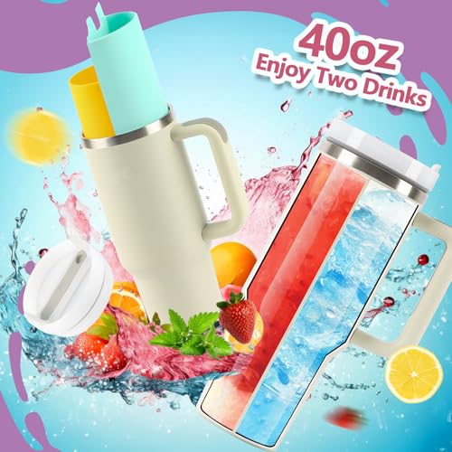 LittleHugs Silicone 2-in-1 Cup for Stanley Cup 40 oz Compatible with Stanley Cup Accessories,Double Drinks Bag Fit Stanley Cups Dispense Different Beverages (Cream)