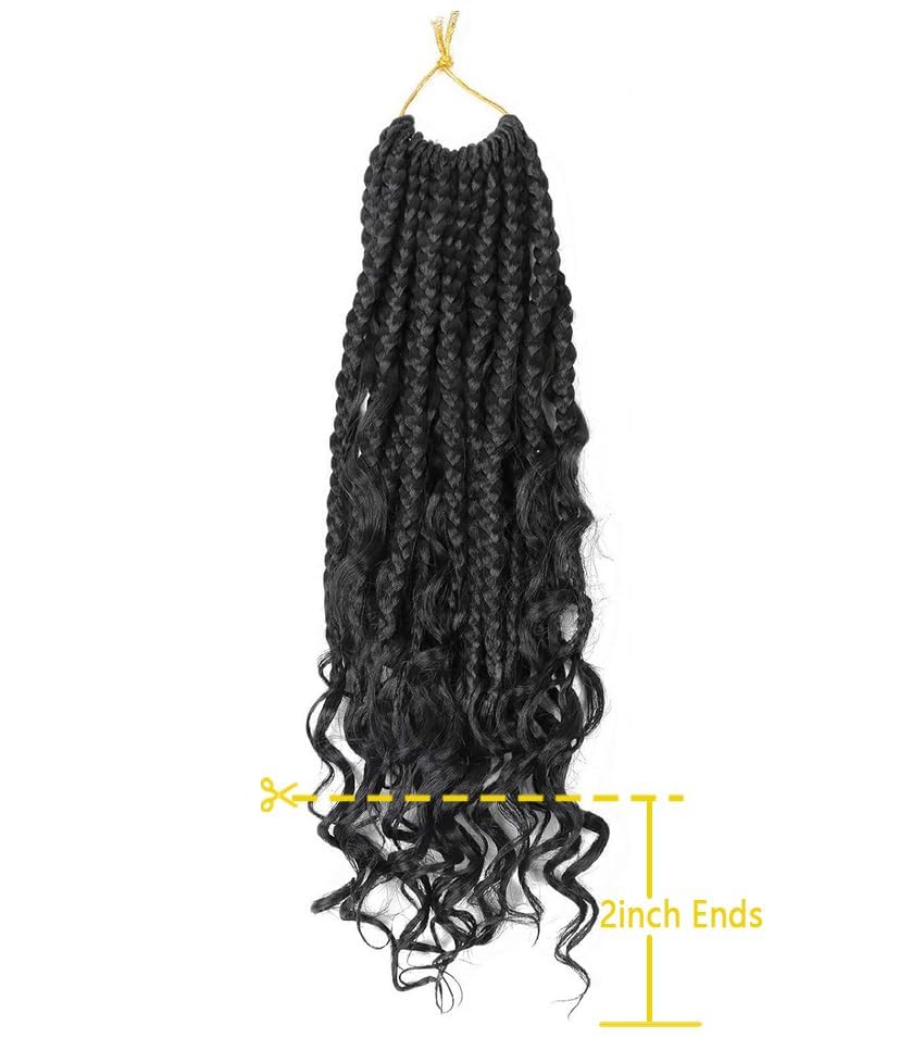 Goddess Box Braids Crochet Hair With Curly Ends 8 Packs-14 Inch Crochet Hair for Black Women Bohomian Crochet Box Braids (Black, 14inch)