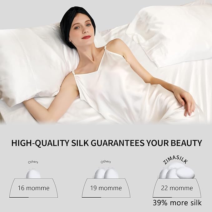 ZIMASILK 22 Momme 100% Mulberry Silk Bonnet for Sleeping & Women Hair Care, Highest Grade 6A Silk Hair wrap for Sleeping with Premium Elastic Stay On Head (1Pc, Black)