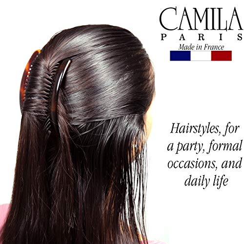 Camila Paris AD66/2 French Side Comb Large Curved Tortoiseshell Hair Combs for Women Fine Hair, 4 Inch Strong Hold Hair Comb for Women Bun Chignon Up-Do Styling Girls Hair Accessories, Made in France