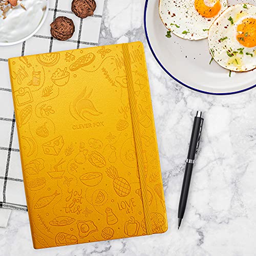 Clever Fox Food Journal Pro – Diet & Wellness Planner for Women & Men – Weight Loss Diary with Calorie Tracker – Food Log for Tracking Meals, Exercise & Weightloss - Undated, 7" x 10" Amber Yellow