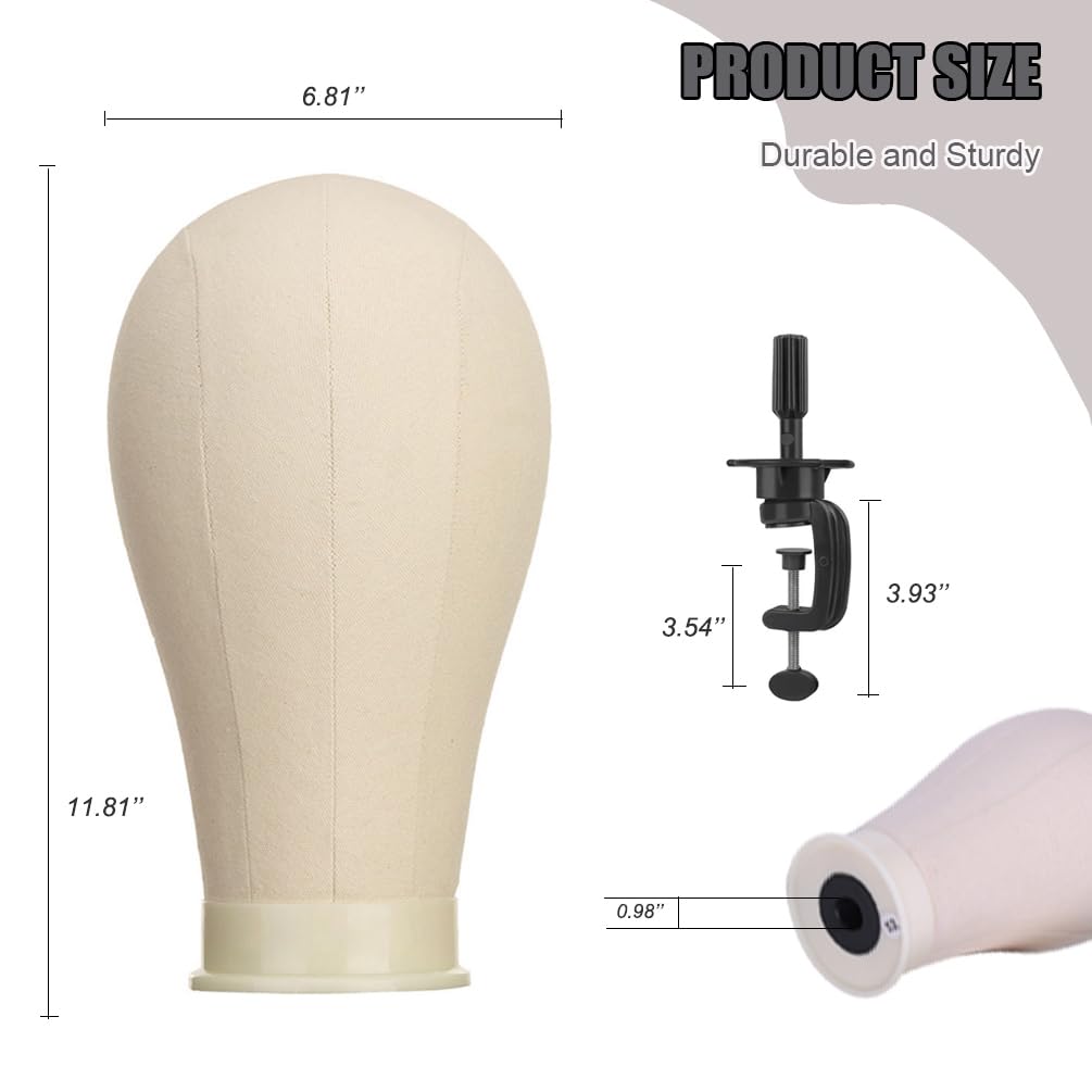 22 Inch Wig Head (White), Wig Stand Tripod with Heads, Canvas Block Head Mannequin Head Stand Wigs Display Styling Head With Mount Hole, Manikin Canvas Head Block Set for Wigs Making Display with Wig Caps, T Pins C Pins Set Bristle Brush