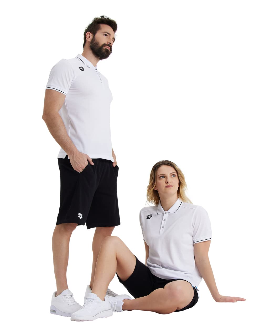 ARENA Unisex Team Solid Polo T-Shirt Short Sleeve Cotton Active Tee Regular Fit Athletic Top Gym Exercise Swimmers Training, White, Small