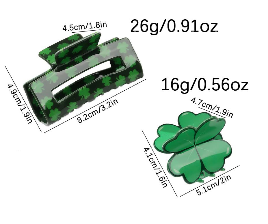 2pack St. Patrick's Day Green Shamrock Hair Claw Clips for Women Girls,Irish Lucky Clover Hair Jaw Barrettes,Holiday Party Favor Gift Decor Accessories