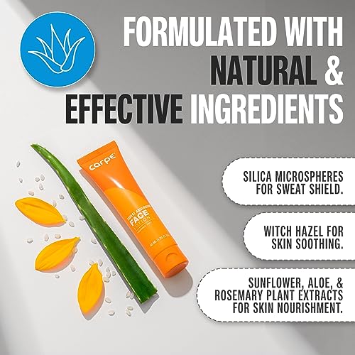 Carpe No-Sweat Face (Pack of 3) - Helps Keep Your Face, Forehead, and Scalp Dry - Sweat Absorbing Gelled Lotion - Plus Oily Face Control - With Silica Microspheres and Jojoba Esters
