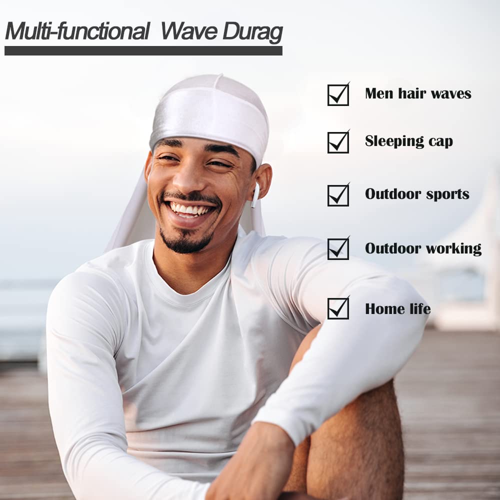4 Pcs Velvet Durags for 360 Waves, Silky Doo Rag Durag Head Wraps with Extra Long Tail and Wide Straps for Men Women