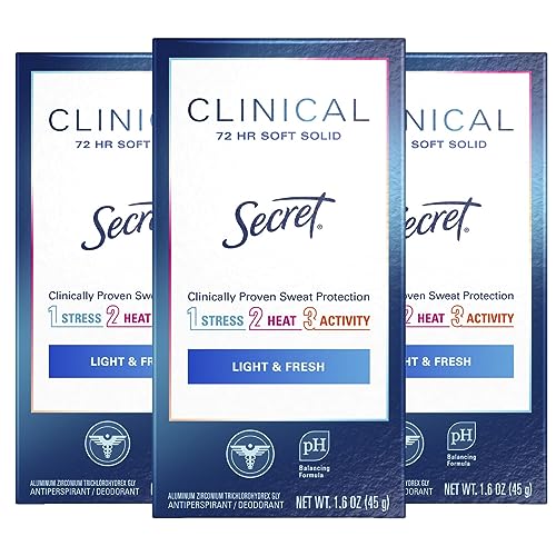 Secret Clinical Strength Antiperspirant and Deodorant for Women, Light & Fresh, Soft Solid, 1.6 oz (Pack of 3)