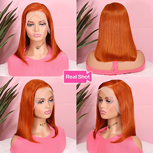 HIRIREMY Ginger Bob Lace Front Wigs Human Hair for Black Women 13x4 HD Lace Frontal Straight Bob Orange Ginger Wig Lace Front Human Hair Pre Plucked Hairline with Baby Hair Brazilian #350 12 Inch