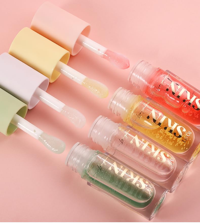 2Pack Big Brush Head Hydrating Lip Glow Oil Plumping Lip Tint, Hydrating Lip Gloss Tinted Lip Balm Transparent Lip Care, Long Lasting Nourishing Non-sticky Fresh Texture (Strawberry + Cherry)