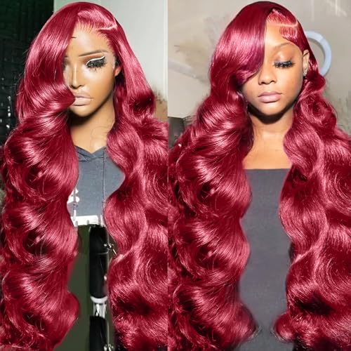 99j Burgundy Lace Front Wigs Human Hair 220 Density 13x6 Body Wave Lace Front Wigs Human Hair Pre Plucked Hd Lace Front Wig for Women Wine Red Brazilian Human Hair Wigs Red Wig 20 Inch