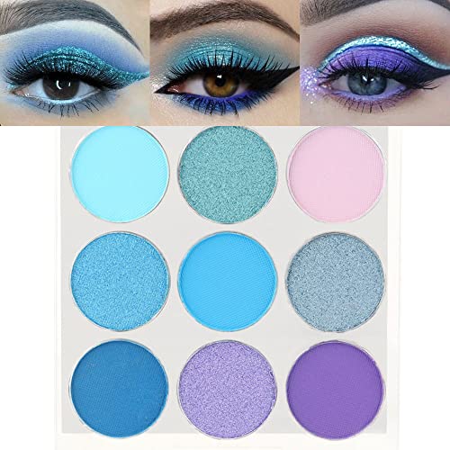 9-Color Shimmer & Matte Blue Eyeshadow Palette – Highly Pigmented Light & Dark Blue Shades, Blendable Shiny & Matt Makeup Powder