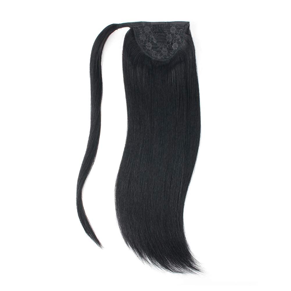 ABH AMAZINGBEAUTY HAIR Ponytail Hair Extensions for Women, Remy Human Hair, Wrap in Easy to Use, 100 Gram, Jet Black Color 1, 20 Inch