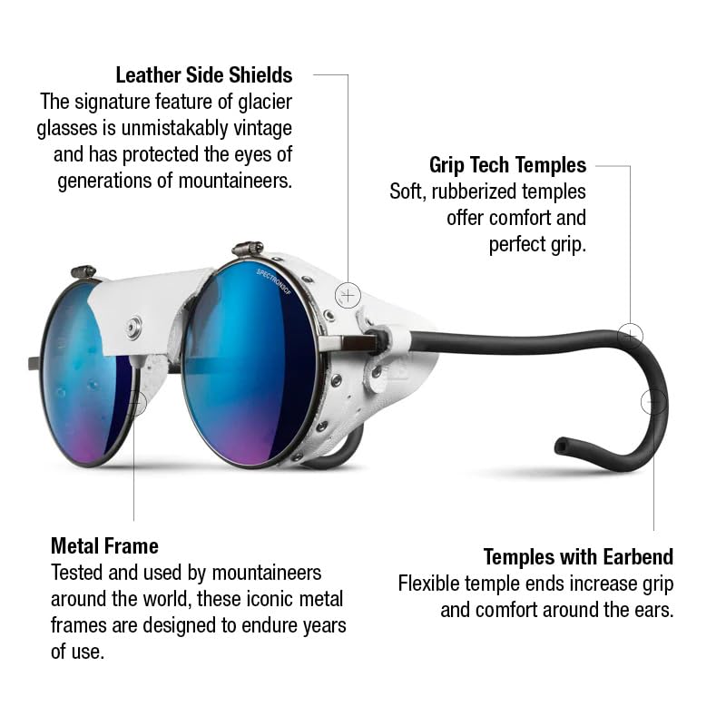 Julbo Vintage Classic Unisex Sunglasses - Gun/White Frame with Smoke Lens and Blue Mirror