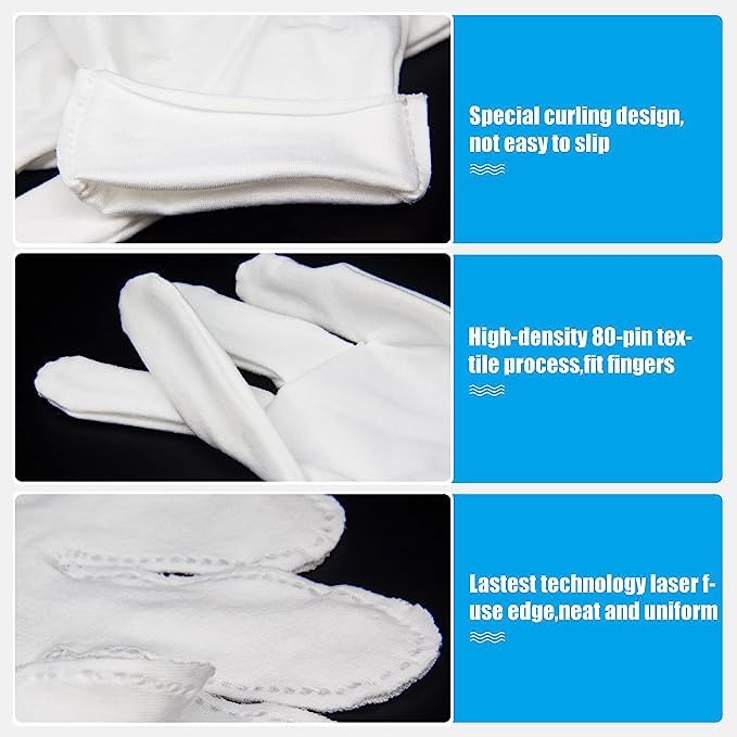 7 Pairs White Cotton Gloves for Dry Hands Sleeping, Breathable Moisturizing Gloves Overnight for Women and Men Eczema Safety Work Serving Costume Inspection
