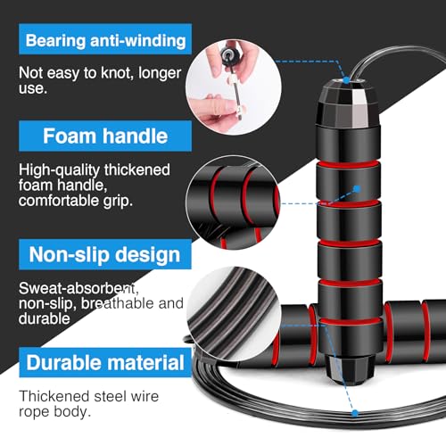VOISEN Jump Rope,10 Pack Adjustable Skipping Rope with Soft Foam Handles, Tangle-Free Rapid Speed Jumping Rope with Ball Bearings for Women, Men, and Kids Aerobic Exercise