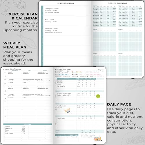 Clever Fox Food Journal Pro – Diet & Wellness Planner for Women & Men – Weight Loss Diary with Calorie Tracker – Food Log for Tracking Meals, Exercise & Weightloss - Undated, 7" x 10" Black