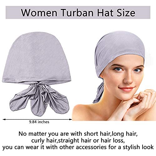 4 Pieces Slip-On Pre-Tied Head Scarves Women Headwear Turban Beanie Caps Head Wrap Headscarf for Women(Grey, Camel, Navy Blue, Black)