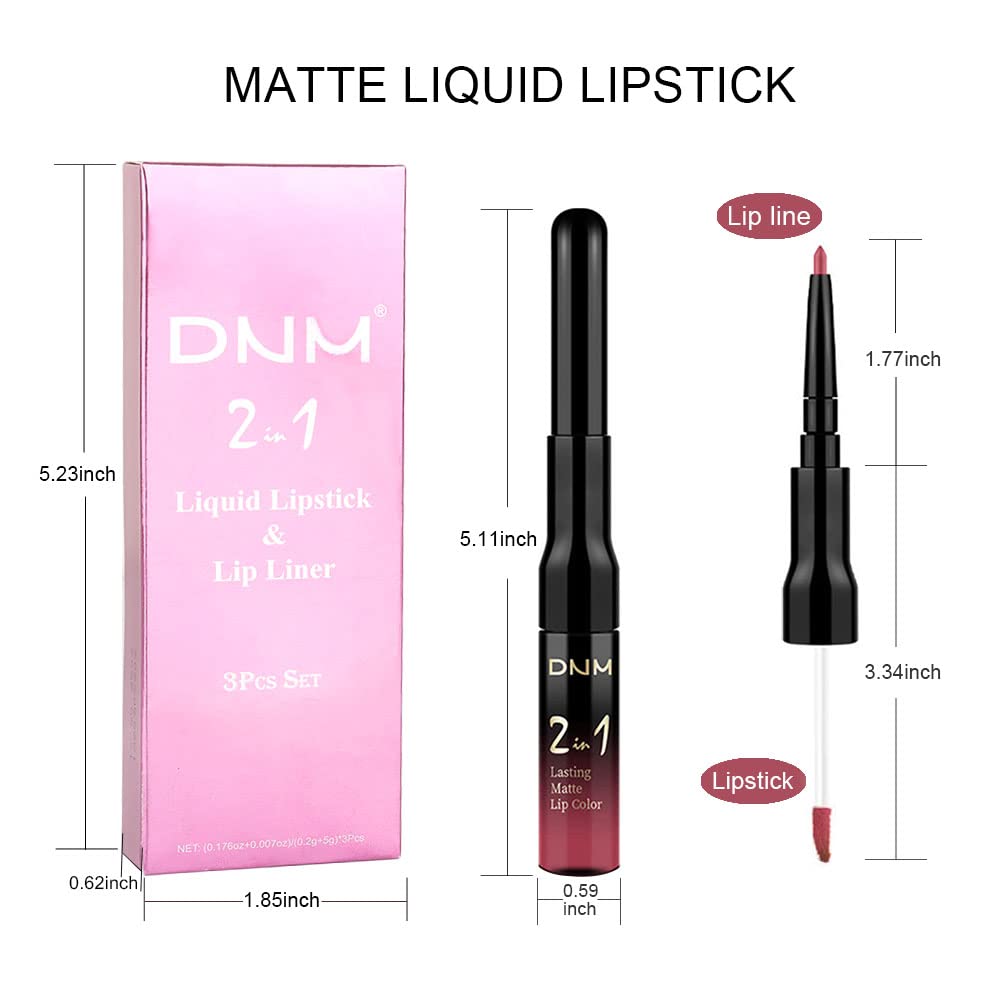 evpct 3Pcs Mauve Neutral Light Rosey Nude Blue Red Matte Liquid Lipstick and Lip Liner Stain Sets for Women, Long Lasting 24 Hours Matte Lipstick labiales matte larga duracion 24 mate originales