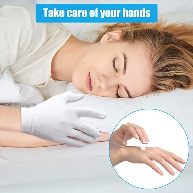 7 Pairs White Cotton Gloves for Dry Hands Sleeping, Breathable Moisturizing Gloves Overnight for Women and Men Eczema Safety Work Serving Costume Inspection