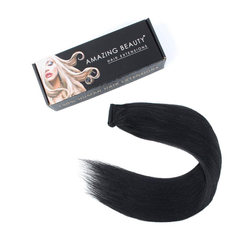 ABH AMAZINGBEAUTY HAIR Ponytail Hair Extensions for Women, Remy Human Hair, Wrap in Easy to Use, 100 Gram, Jet Black Color 1, 20 Inch