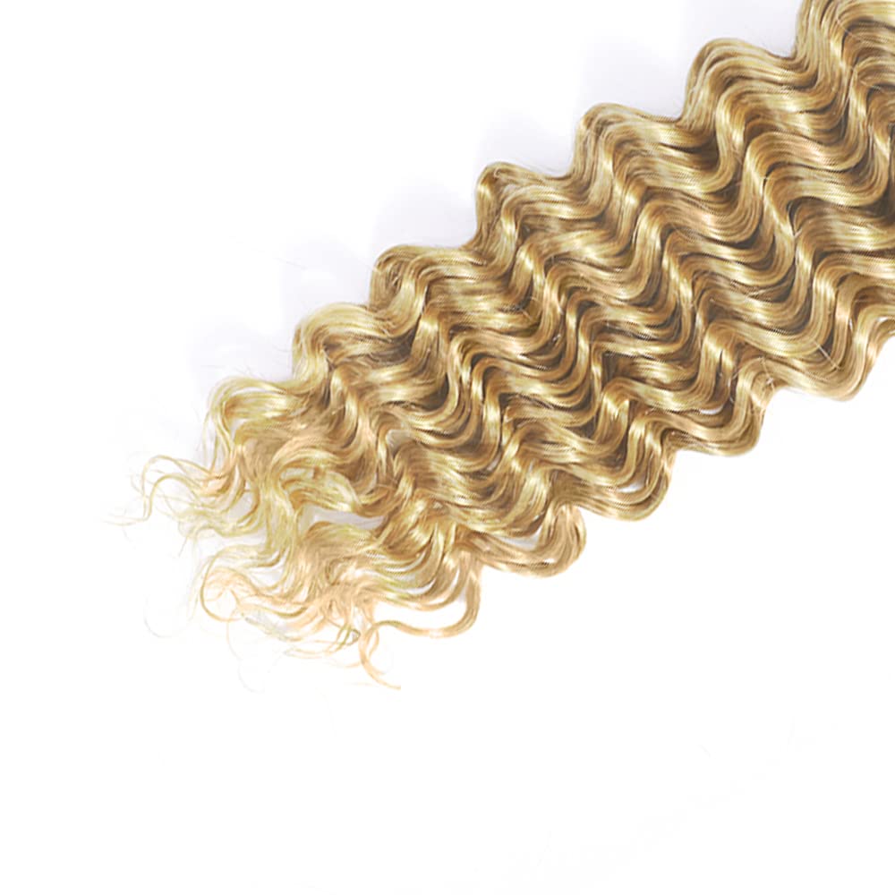 WuvuSnm 613 Deep Wave BUndles Human Hair Blonde Bundles P27/613 Human Hair Bundles 26 inch Single Bundle Honey Blonde Wet and Wavy Bundles for Black Women