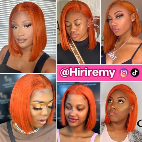 HIRIREMY Ginger Bob Lace Front Wigs Human Hair for Black Women 13x4 HD Lace Frontal Straight Bob Orange Ginger Wig Lace Front Human Hair Pre Plucked Hairline with Baby Hair Brazilian #350 12 Inch
