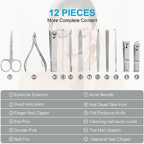 Tumkun Nail Kit, Manicure Kit, Nail Care Kit For Men, Manicure Pedicure Set, Nail Clippers Toenail Clippers Kit, Professional Manicure Kit Pedicure Kit, Black Travel Case, Set of 12.