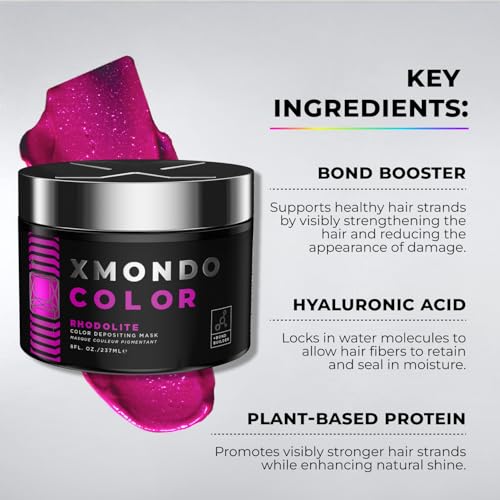 XMONDO Color Rhodolite Depositing Mask & Semi-Permanent Pink Hair Dye | Infused with Bond Booster Technology & Hyaluronic Acid for Nourishment, Revitalization & Repair, Vegan Formula, 8 Fl Oz 1-Pack