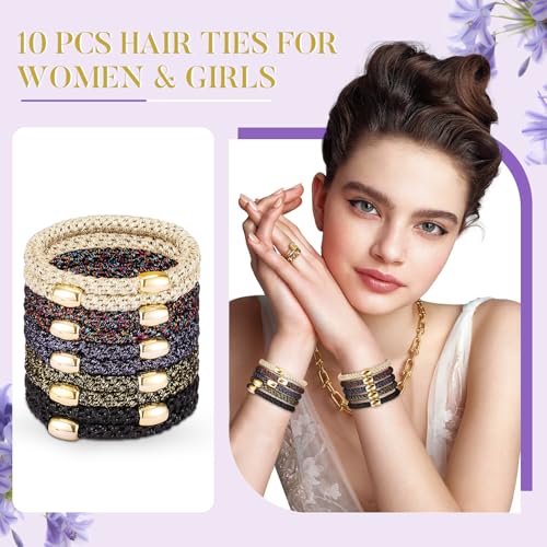 FORENEE Hair Ties No Damage - 10PCS Ponytail Holders - Elastic Hair Ties for Thick Hair - Braided Hair Bands for Women Girls's Hair - Bright Star