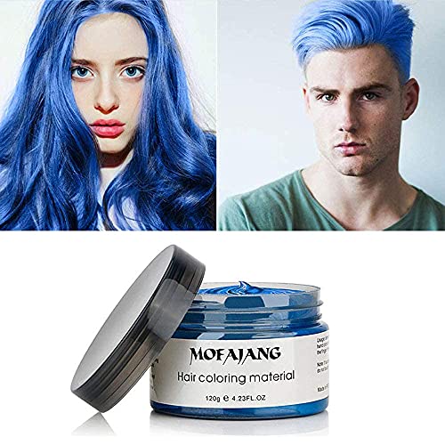 Instant Hair Dye Wax, SOVONCARE Blue Temporary Color Hair Wax Natural Hairstyle Cream Mud for Men & Women Christmas Cosplay Date 4.23 oz (Blue)