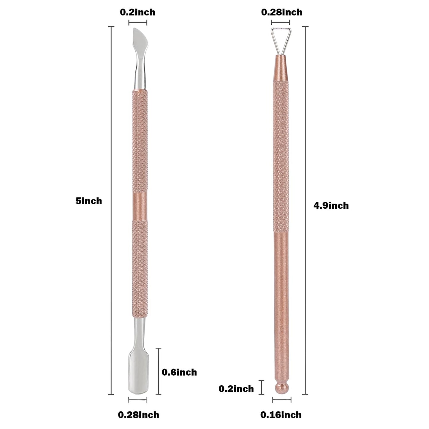 2PCS Cuticle Pusher and Cutter with Storage Case,Professional Cuticle Pusher Nail Polish Remover Stainless Steel Manicure Tool Set,Durable Pedicure Manicure Tools for Fingernails Toenails (Rose-Gold)