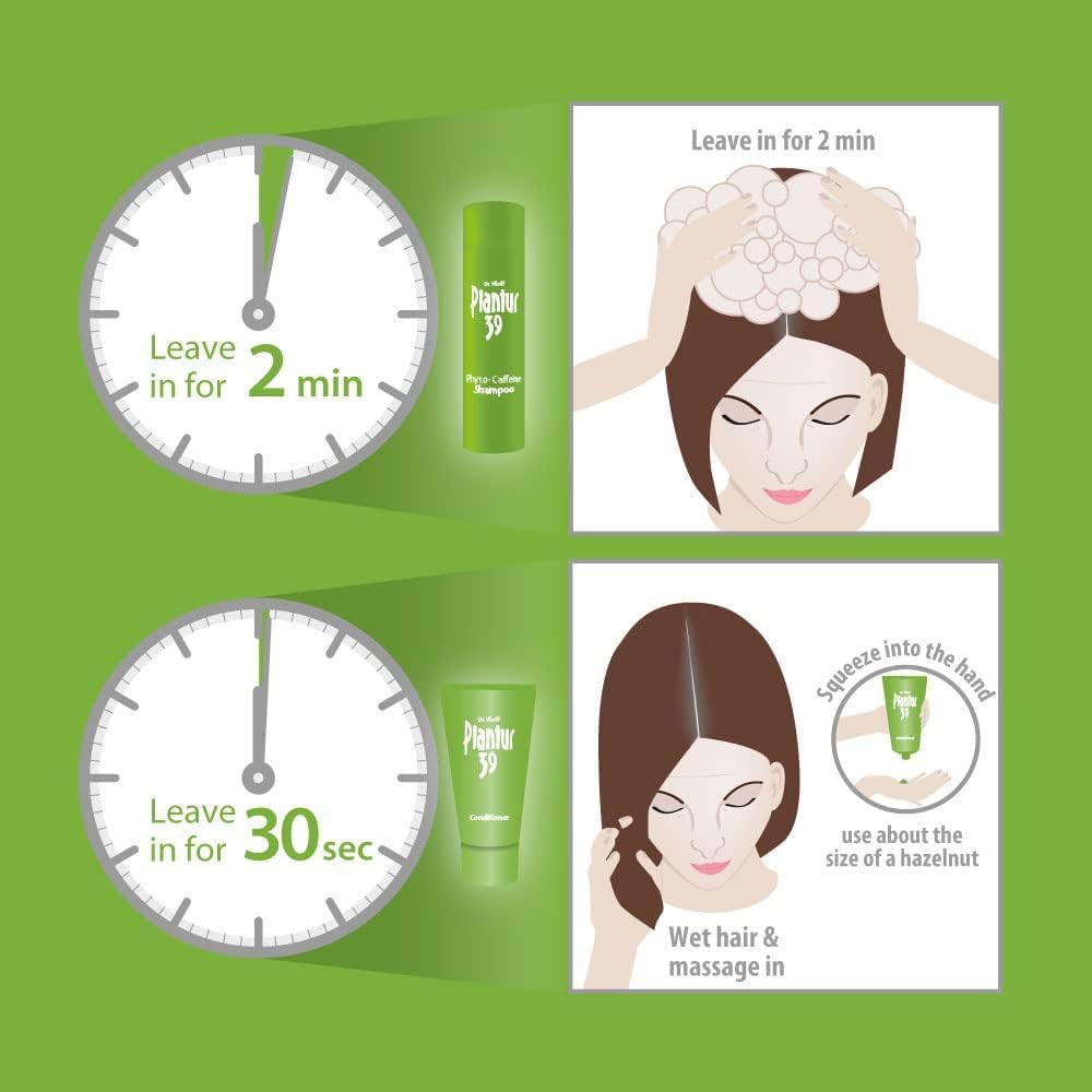 Plantur 39 Natural Phyto Caffeine Shampoo for Thinning Hair for Women, Volumizing Shampoo for Natural Hair Growth for Fine and Thinning Hair, Niacin, Caffeine, Zinc, White Tea Extract, 8.45 floz