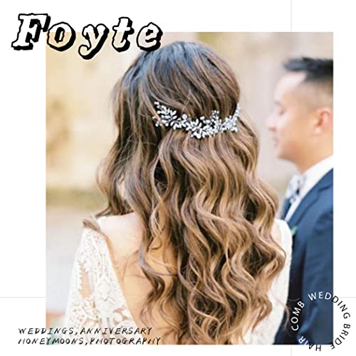 Foyte Crystal Bride Wedding Hair Comb Silver Flower Bridal Headpieces Leaf Hair Pieces Rhinestone Bridesmaid Side Combs Hair Accessories for Women (silver crystal)
