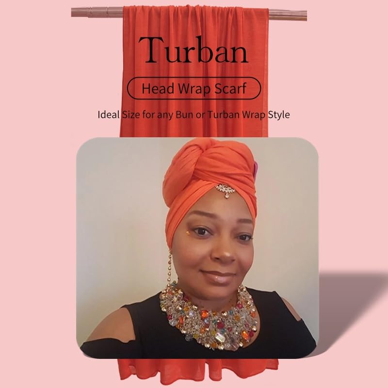 Ftoronaly Head Wraps for Black Women Hijab Scarves Large Muslim Headwraps Stretch Hair Wraps Headband Orange